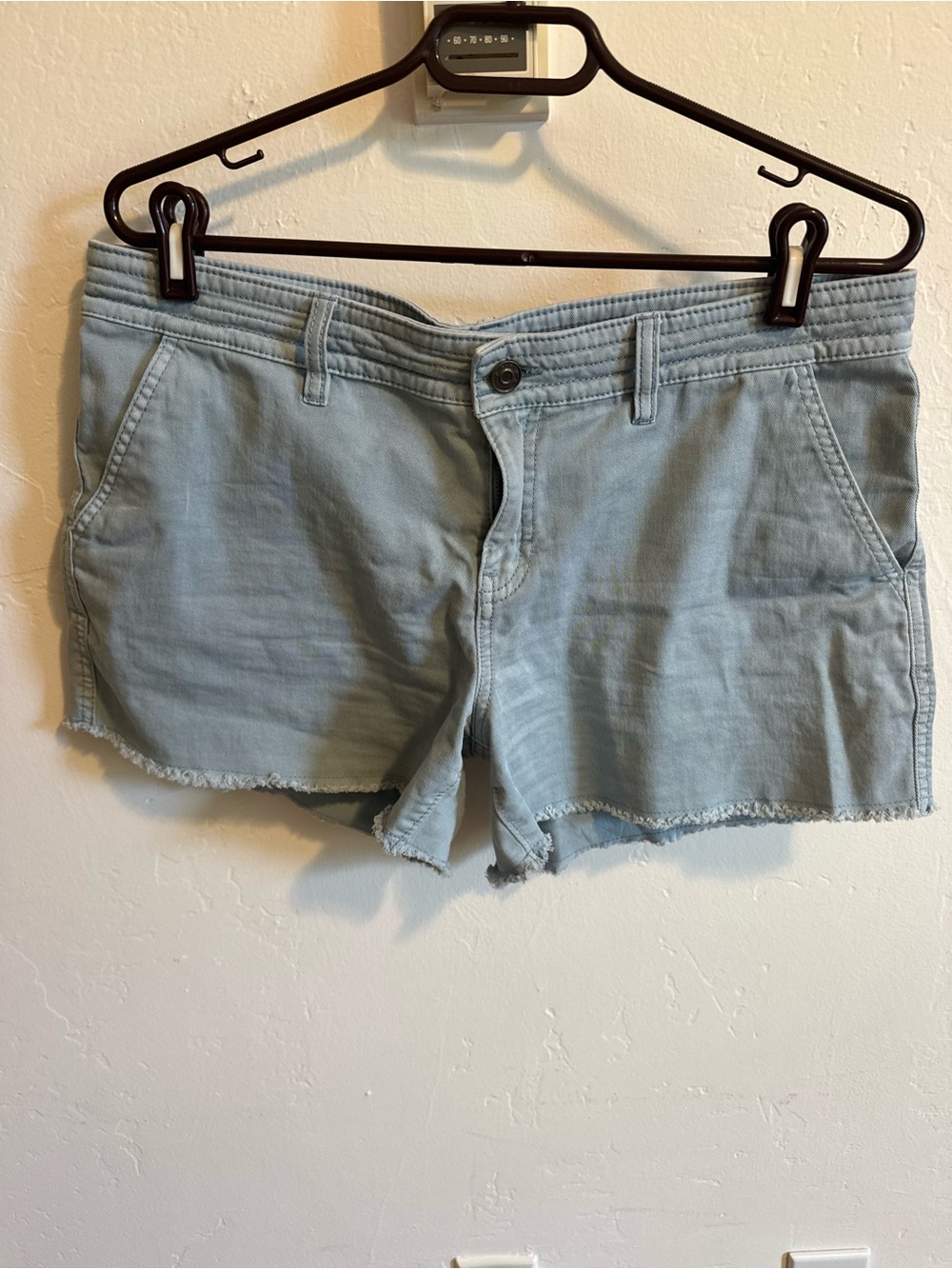 Prana Light Blue Frayed Hem Denim Shorts